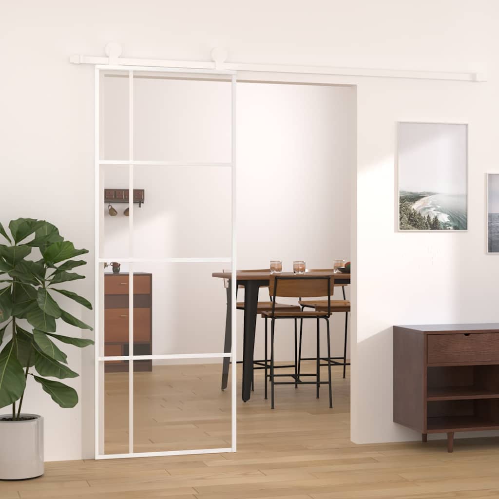 Porta Scorrevole ESG Vetro e Alluminio 76x205 cm Bianca | homemem39
