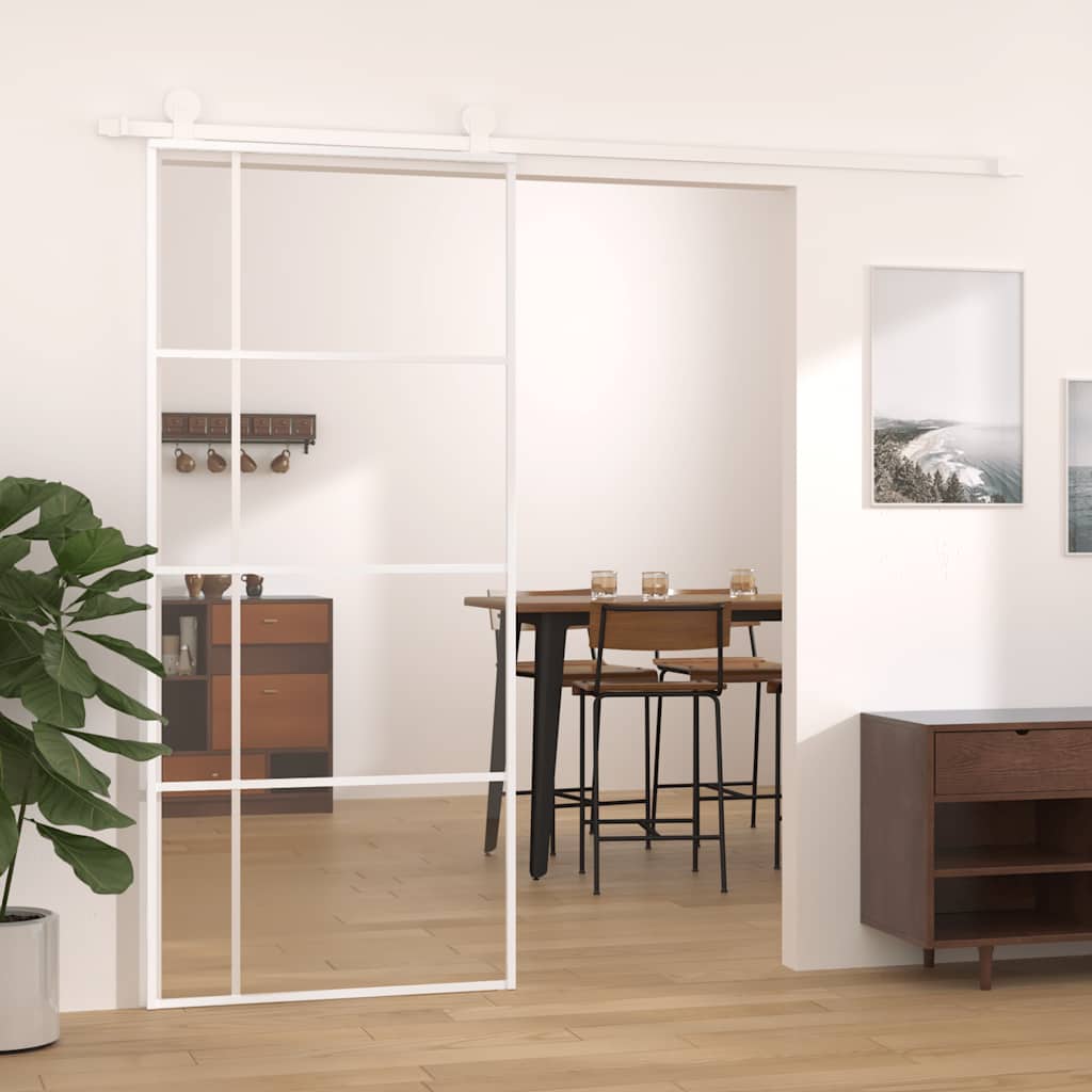 Porta Scorrevole in Vetro ESG e Alluminio 90x205 cm Bianca | homemem39