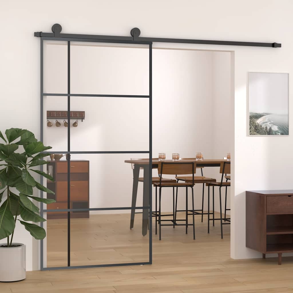 Porta Scorrevole in Vetro ESG e Alluminio 102,5x205 cm Nera | homemem39