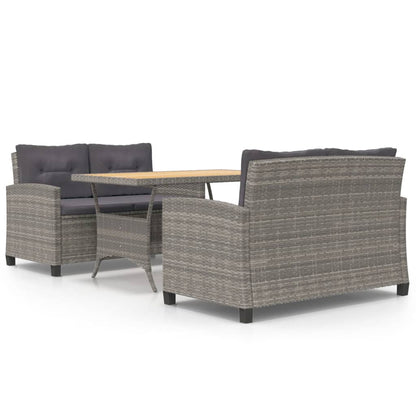 Set da Pranzo da Giardino 3 pz con Cuscini Grigio in Polyrattan | homemem39