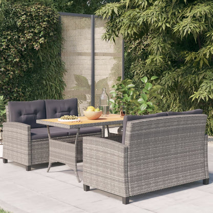 Set da Pranzo da Giardino 3 pz con Cuscini Grigio in Polyrattan | homemem39