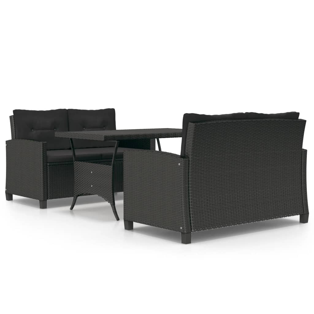 Set da Pranzo da Giardino 3 pz con Cuscini Nero in Polyrattan - homemem39