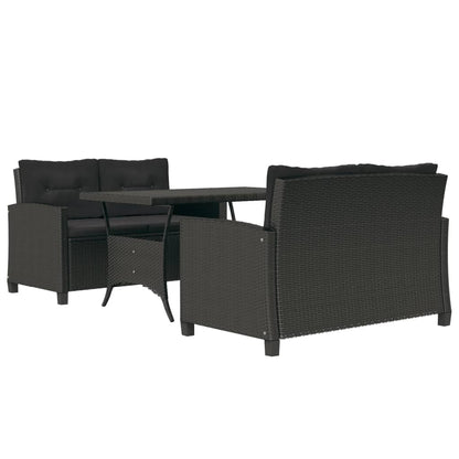 Set da Pranzo da Giardino 3 pz con Cuscini Nero in Polyrattan | homemem39
