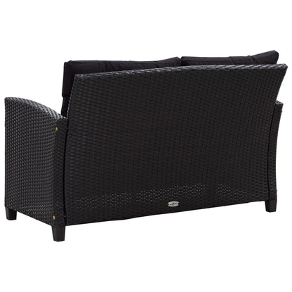 Set da Pranzo da Giardino 3 pz con Cuscini Nero in Polyrattan - homemem39