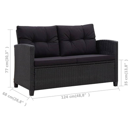 Set da Pranzo da Giardino 3 pz con Cuscini Nero in Polyrattan | homemem39