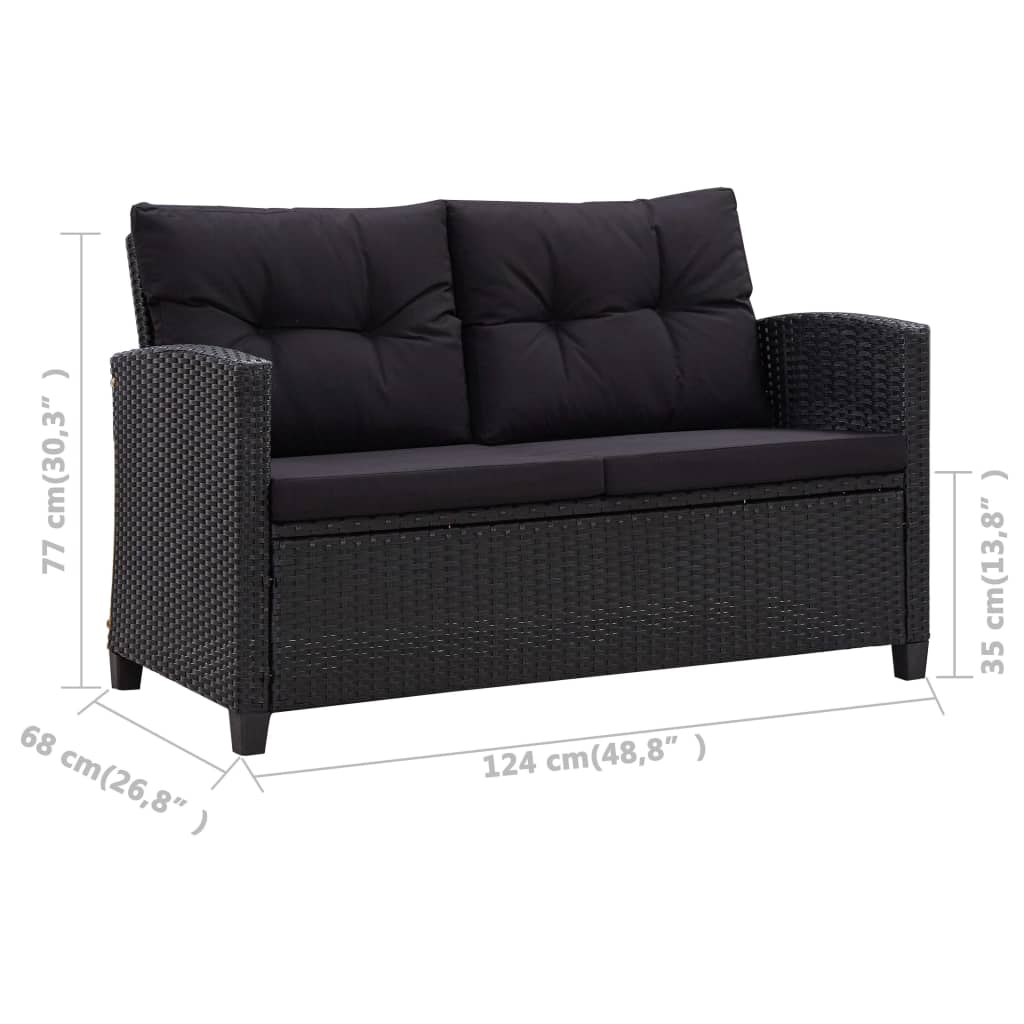 Set da Pranzo da Giardino 3 pz con Cuscini Nero in Polyrattan - homemem39