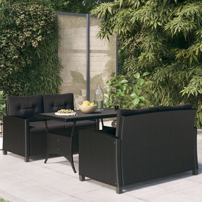 Set da Pranzo da Giardino 3 pz con Cuscini Nero in Polyrattan - homemem39