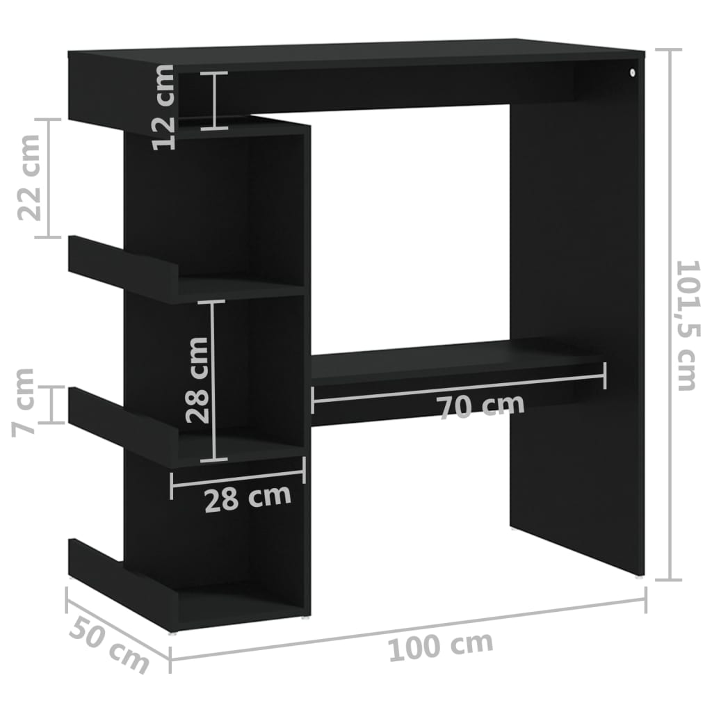 Tavolo da Bar con Ripiani Nero 100x50x101,5 cm in Truciolato - homemem39