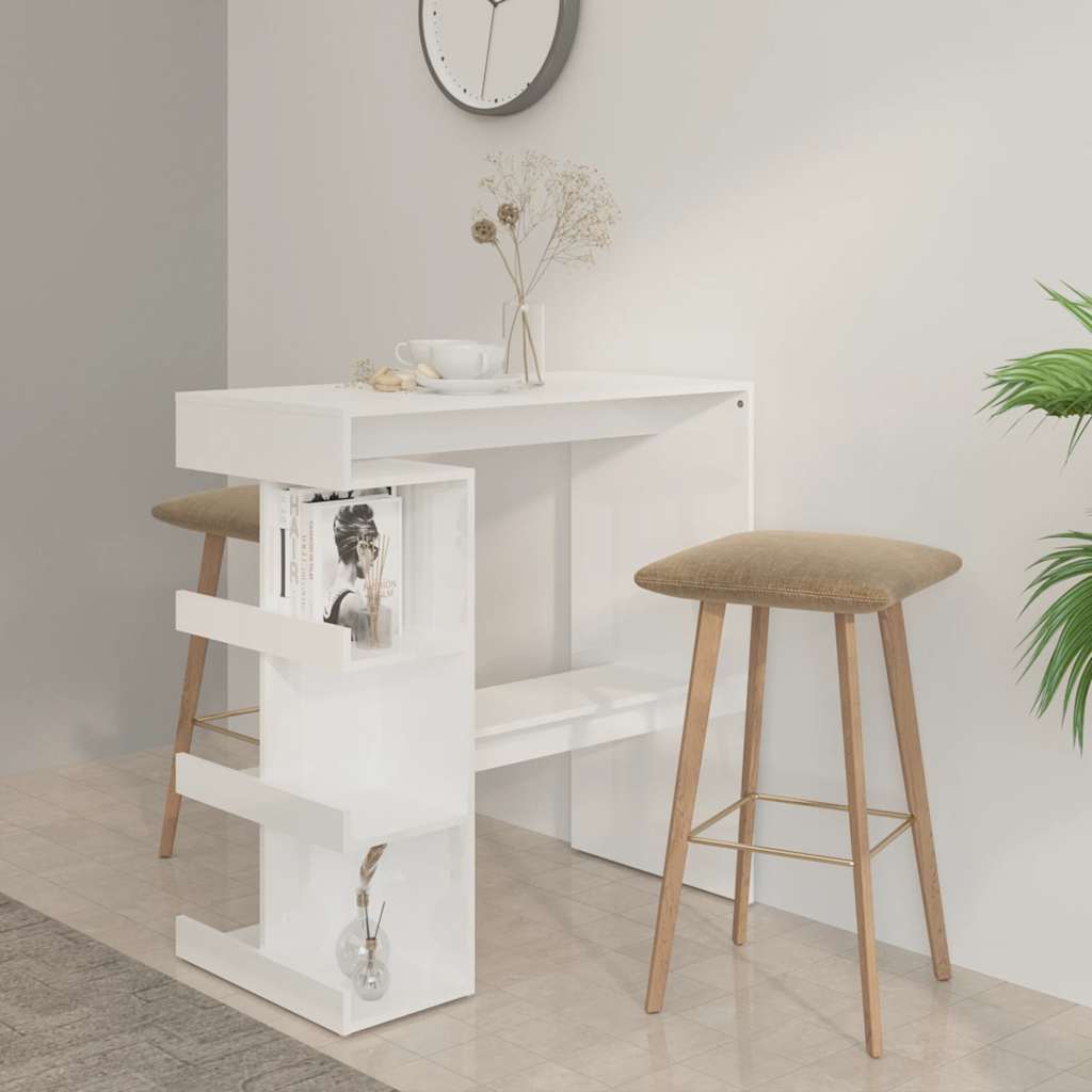 Tavolo da Bar con Ripiani Bianco Lucido 100x50x101,5 cm | homemem39