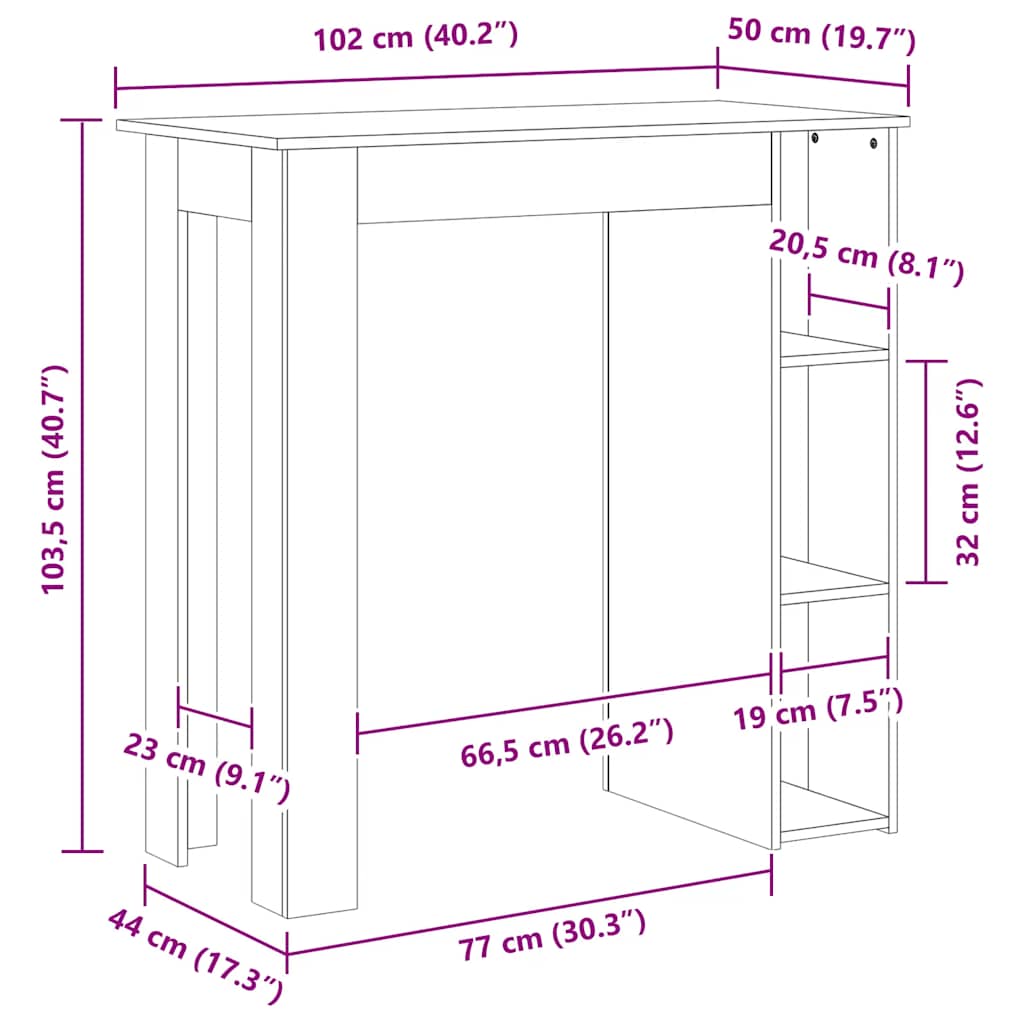 Tavolino da Bar con Ripiani Rovere Marrone 102x50x103,5 cm | homemem39