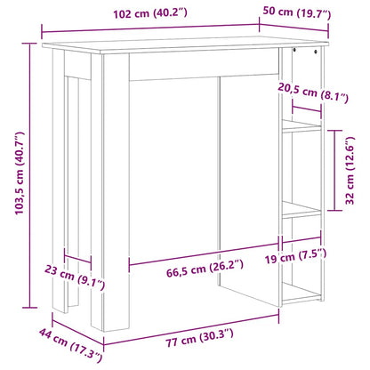 Tavolino da Bar con Ripiani Rovere Marrone 102x50x103,5 cm | homemem39