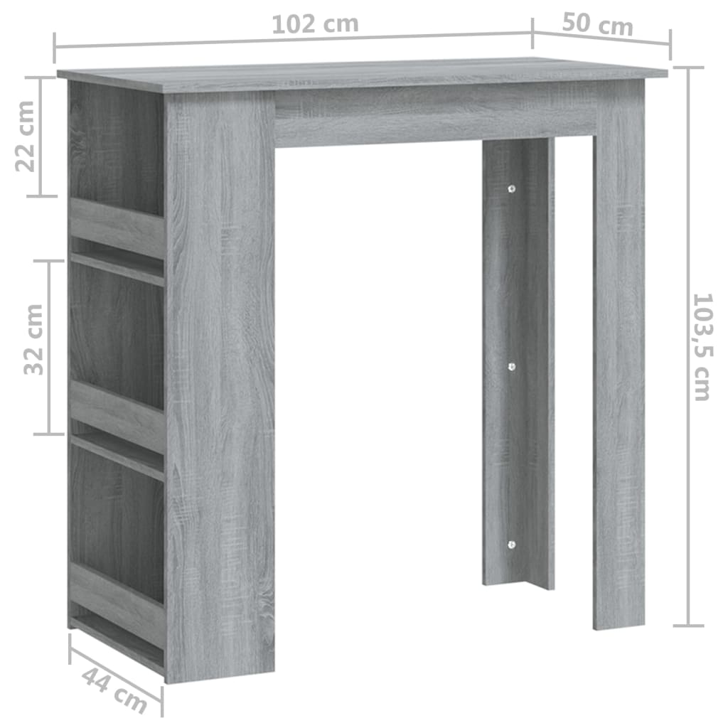 Tavolo Bar con Ripiani Grigio Sonoma 102x50x103,5cm Truciolato | homemem39