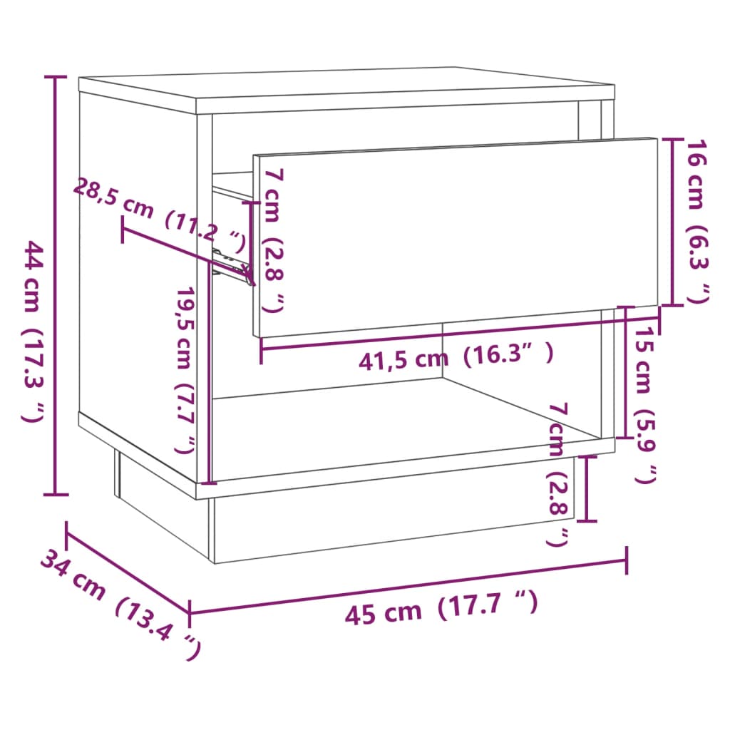 Bedside tables 2 pcs Sonoma Gray 45x34x44 cm in chipboard
