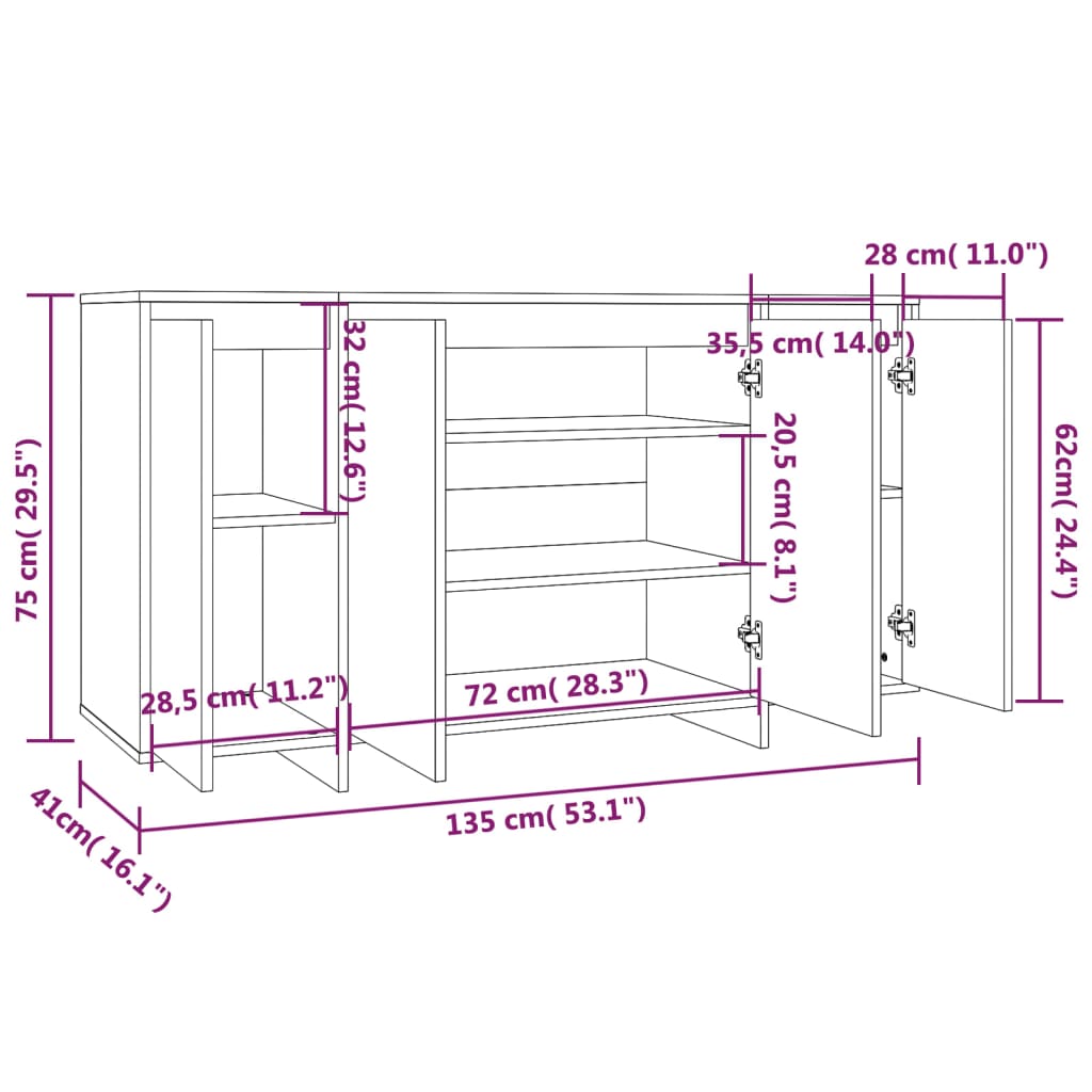 Credenza Grigio Sonoma 135x41x75 cm in Truciolato - homemem39