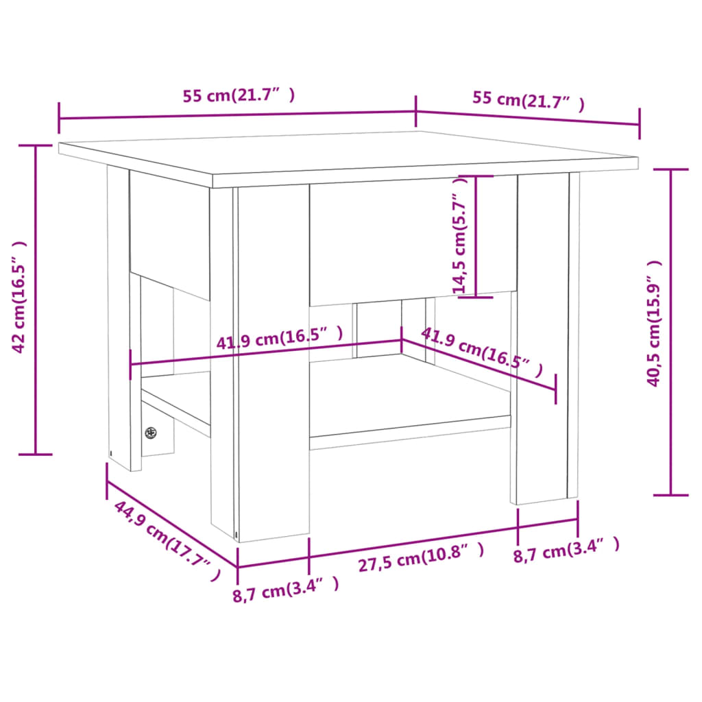 Tavolino da Salotto Rovere Fumo 55x55x42 cm in Truciolato | homemem39