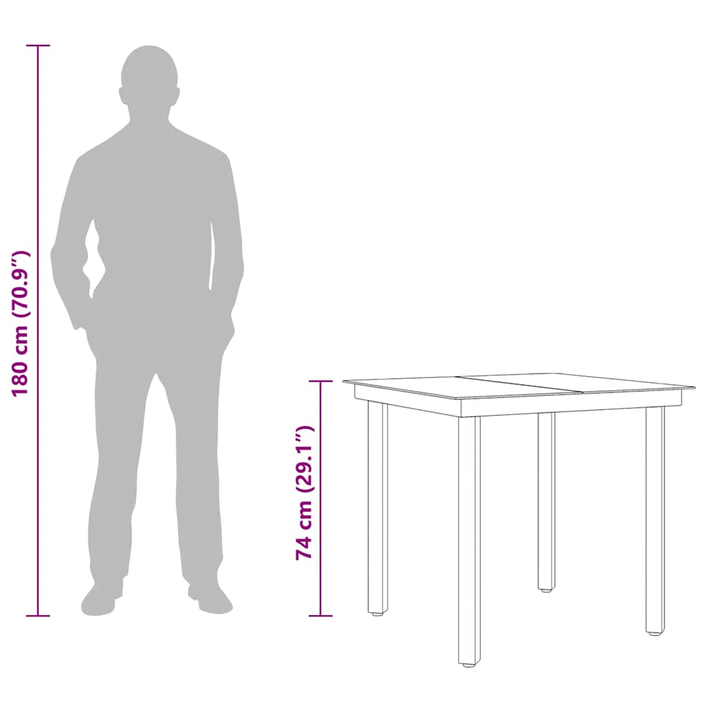 Tavolo da Giardino Nero 80x80x74 cm in Acciaio e Vetro - homemem39