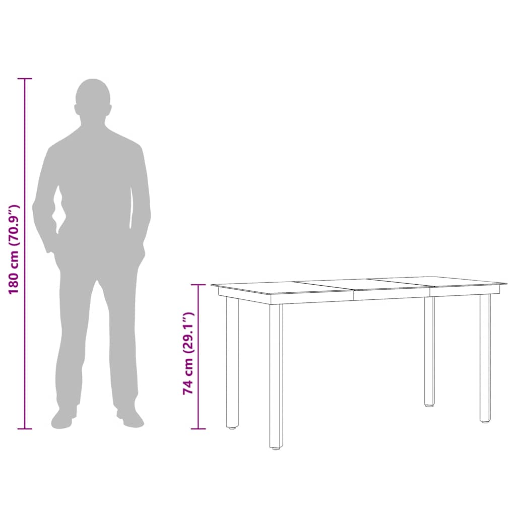 Tavolo da Giardino Nero 140x70x74 cm in Acciaio e Vetro - homemem39