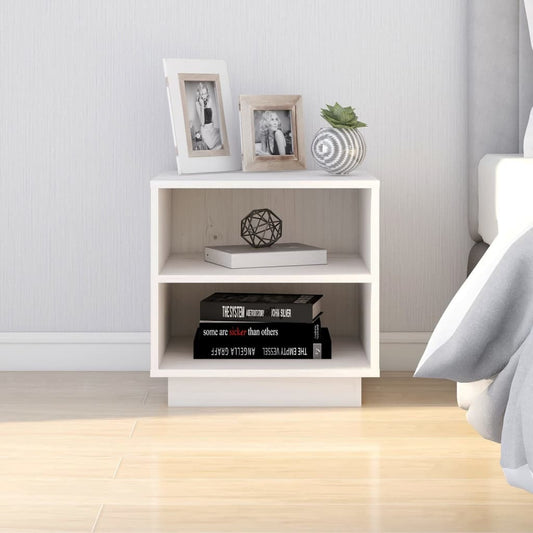 Comodino Bianco 40x34x40 cm in Legno Massello di Pino - homemem39