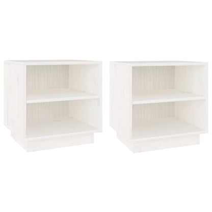 Comodini Bianchi 2 pz 40x34x40 cm in Legno Massello di Pino - homemem39