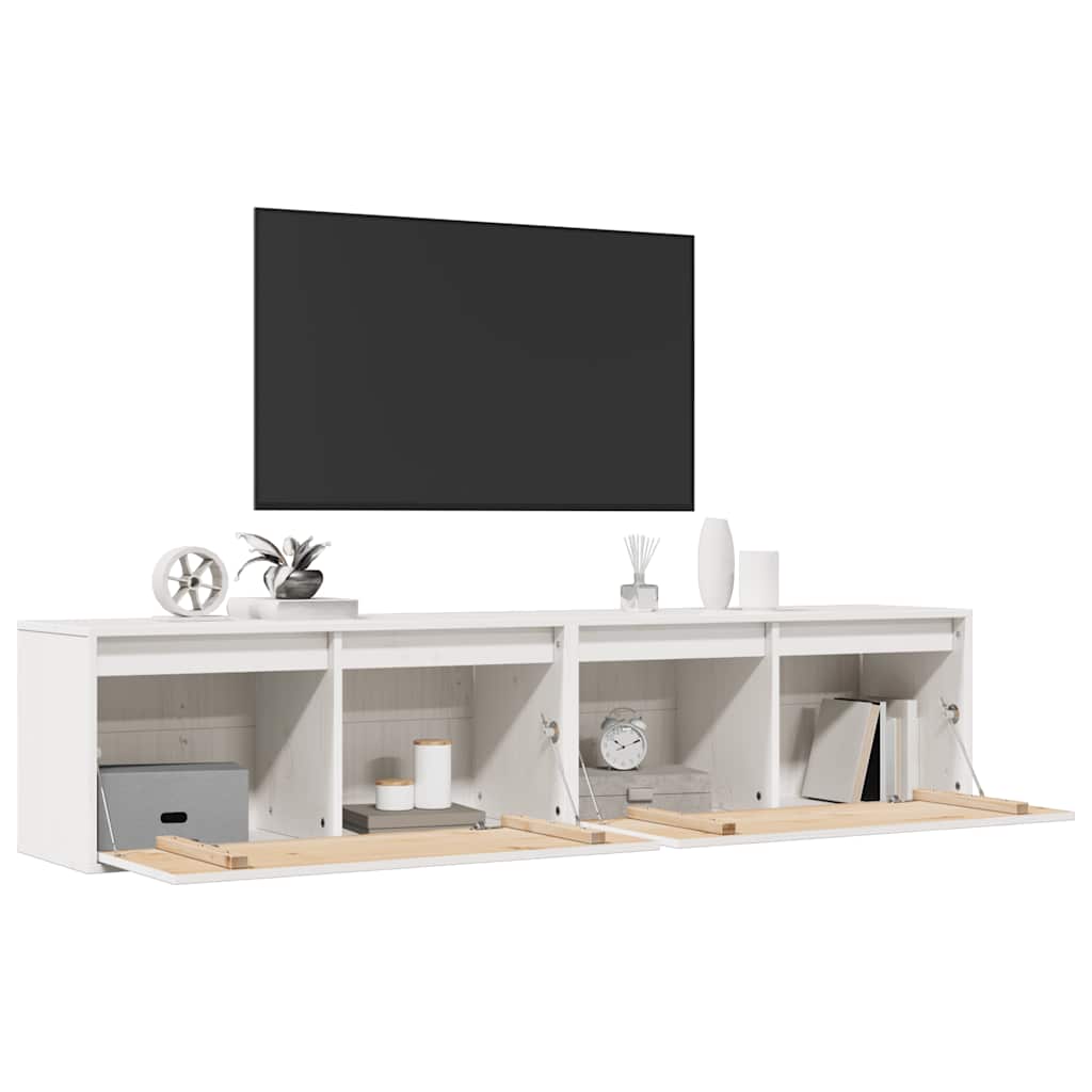 Pensili 2 pz Bianchi 80x30x35 cm in Legno Massello di Pino | homemem39