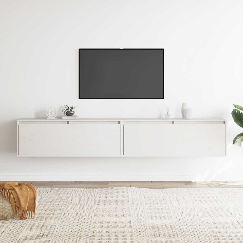 Pensili 2 pz Bianchi 100x30x35 cm in Legno Massello di Pino