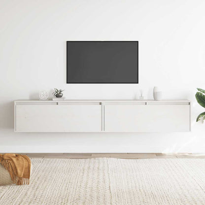 Pensili 2 pz Bianchi 100x30x35 cm in Legno Massello di Pino