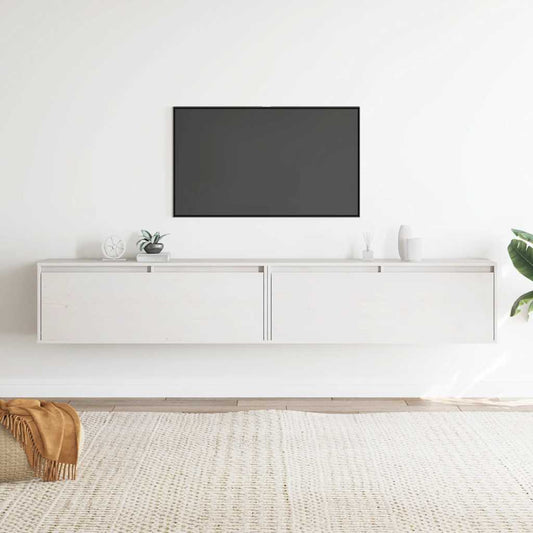 Pensili 2 pz Bianchi 100x30x35 cm in Legno Massello di Pino | homemem39