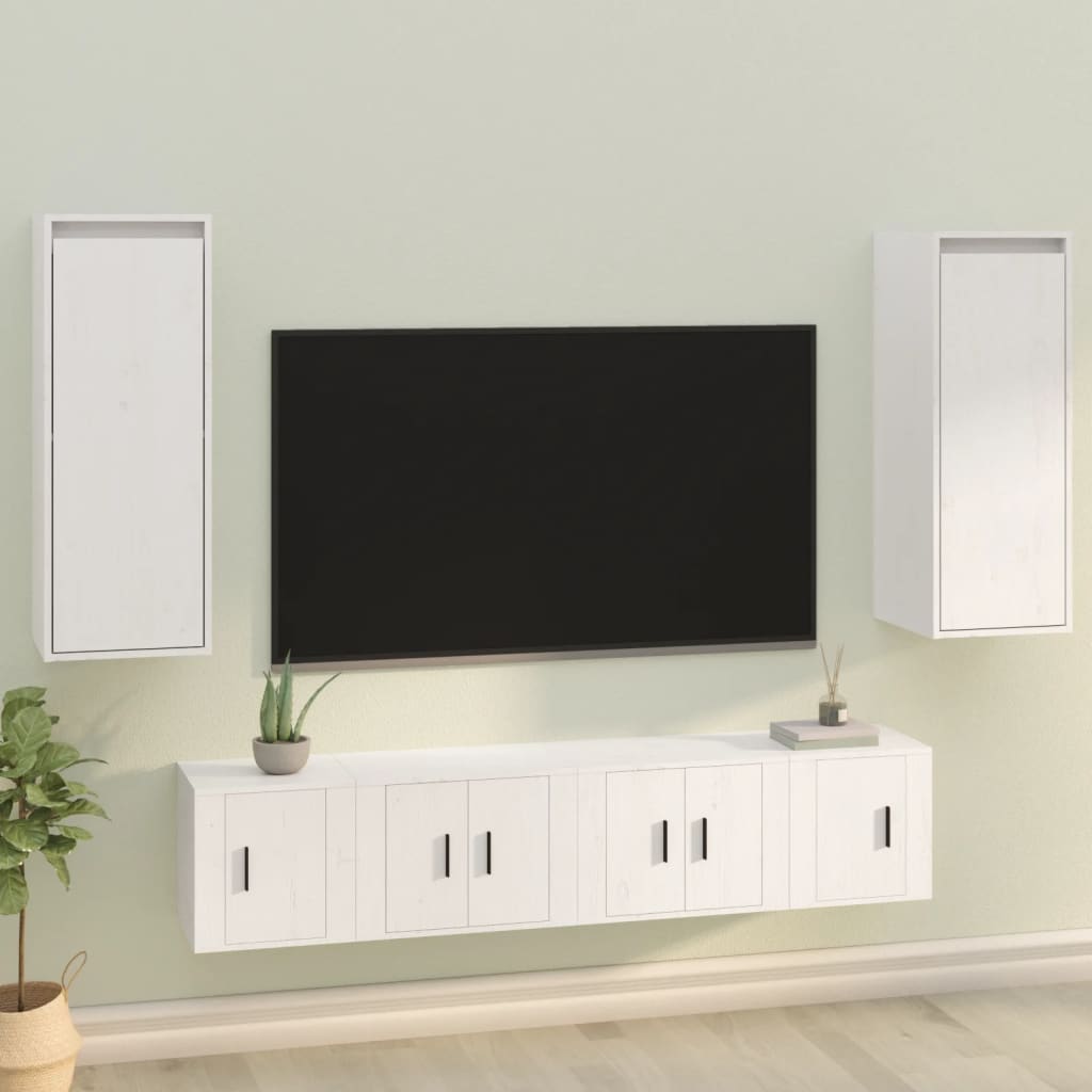 Pensili 2 pz Bianchi 30x30x80 cm in Legno Massello di Pino | homemem39