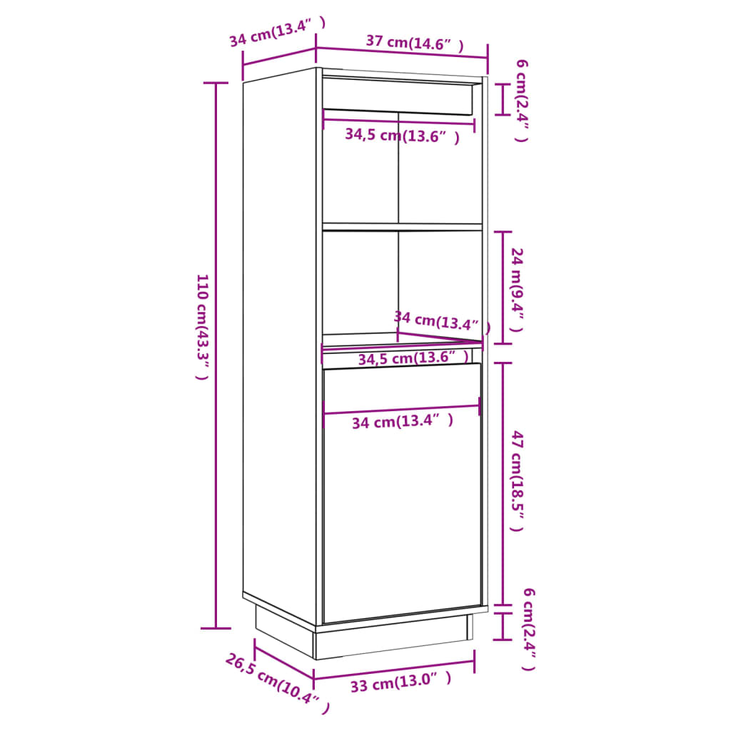 Credenza 37x34x110 cm in Legno Massello di Pino - homemem39