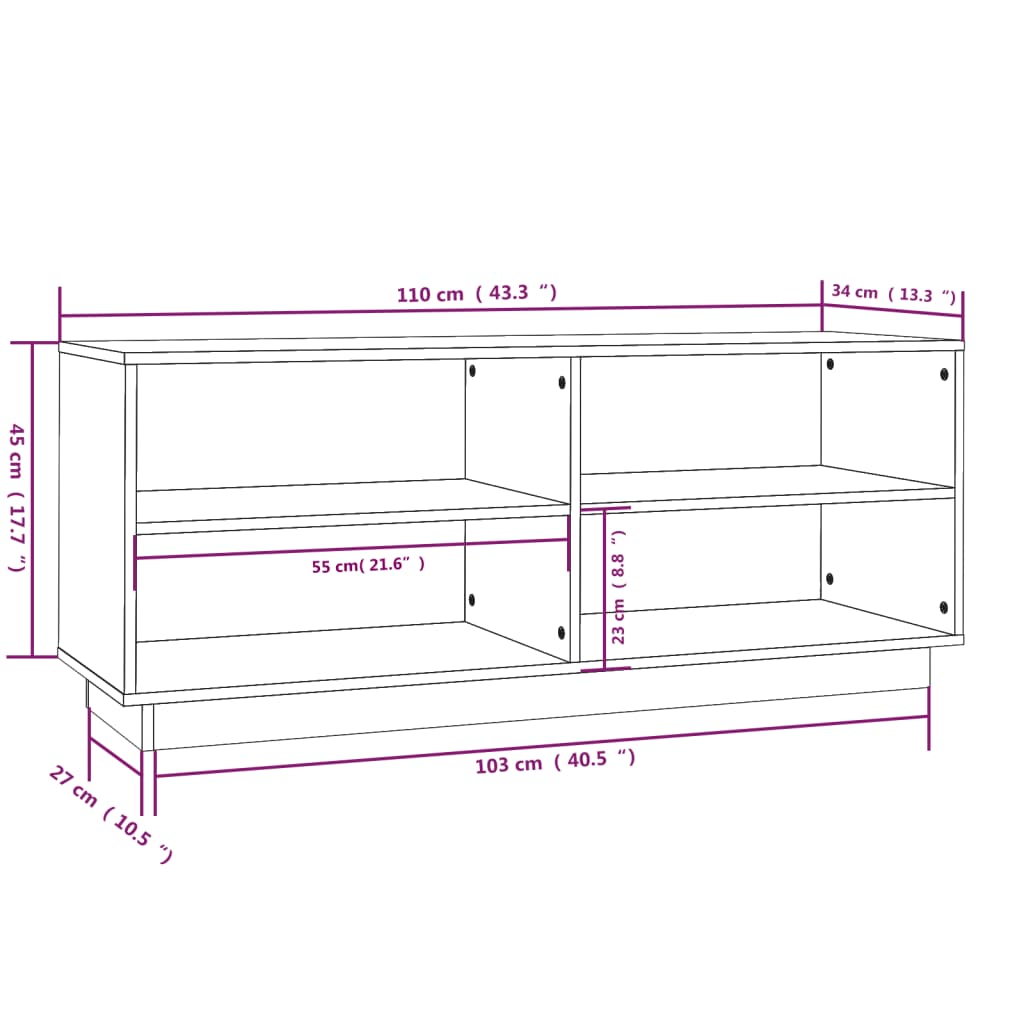 Scarpiera Bianca 110x34x45 cm in Legno Massello di Pino - homemem39