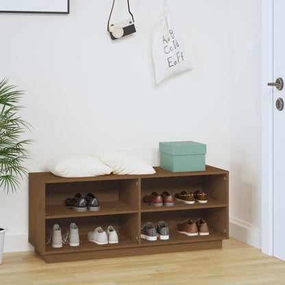 Scarpiera Marrone Ambra 110x34x45 cm in Legno Massello di Pino - homemem39