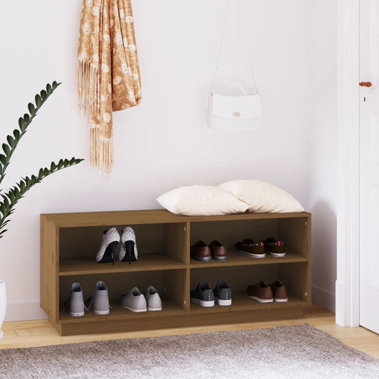 Scarpiera Marrone Ambra 110x34x45 cm in Legno Massello di Pino - homemem39