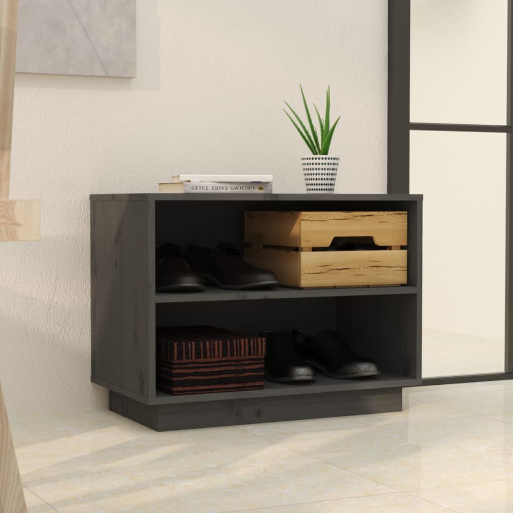 Scarpiera Grigia 60x34x45 cm in Legno Massello di Pino - homemem39