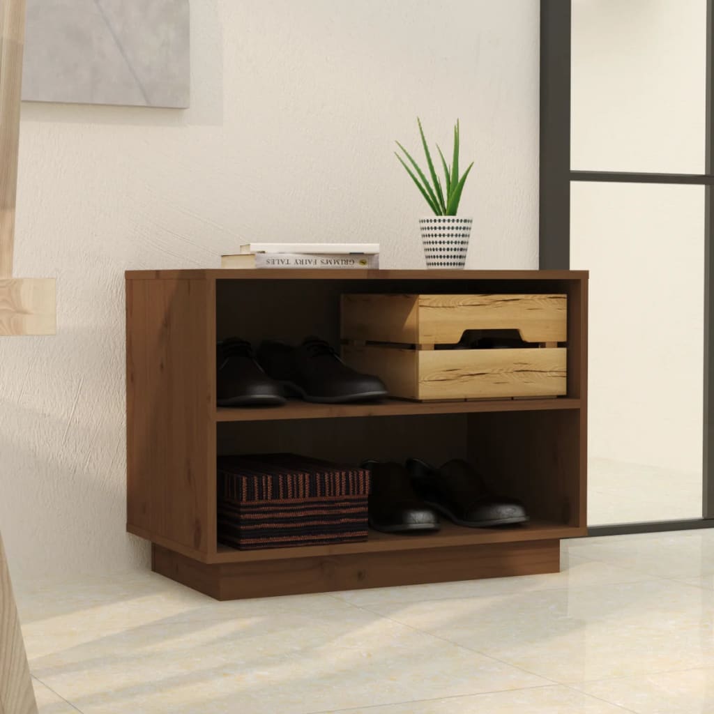 Scarpiera Marrone Ambra 60x34x45 cm in Legno Massello di Pino