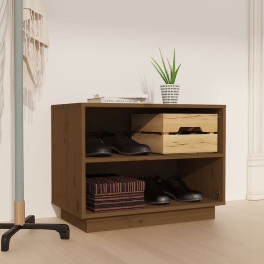 Scarpiera Marrone Ambra 60x34x45 cm in Legno Massello di Pino