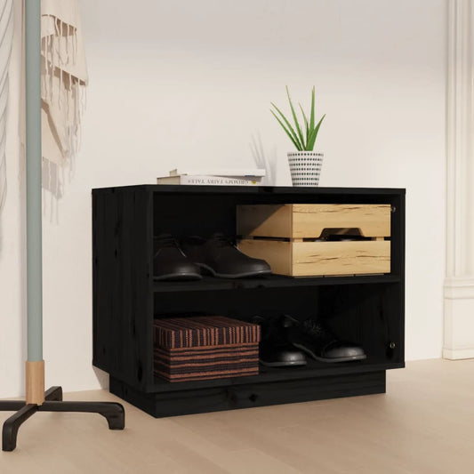 Scarpiera Nera 60x34x45 cm in Legno Massello di Pino - homemem39