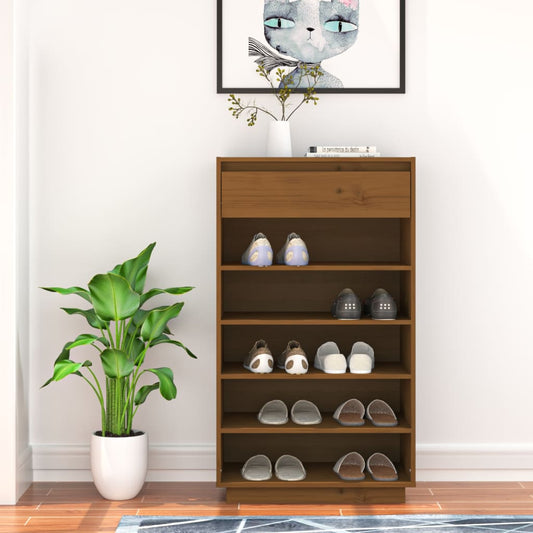 Scarpiera Marrone Ambra 60x34x105 cm in Legno Massello di Pino - homemem39