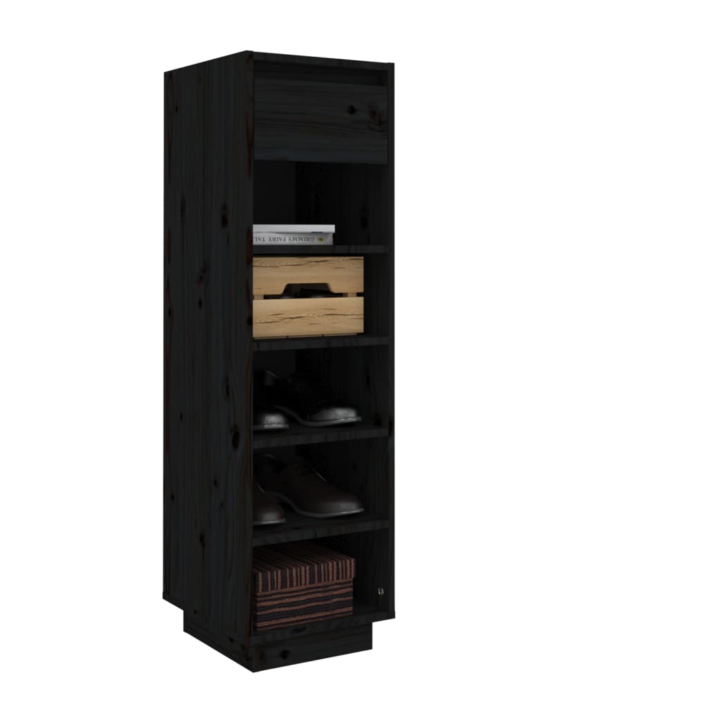 Scarpiera Nera 30x34x105 cm in Legno Massello di Pino - homemem39