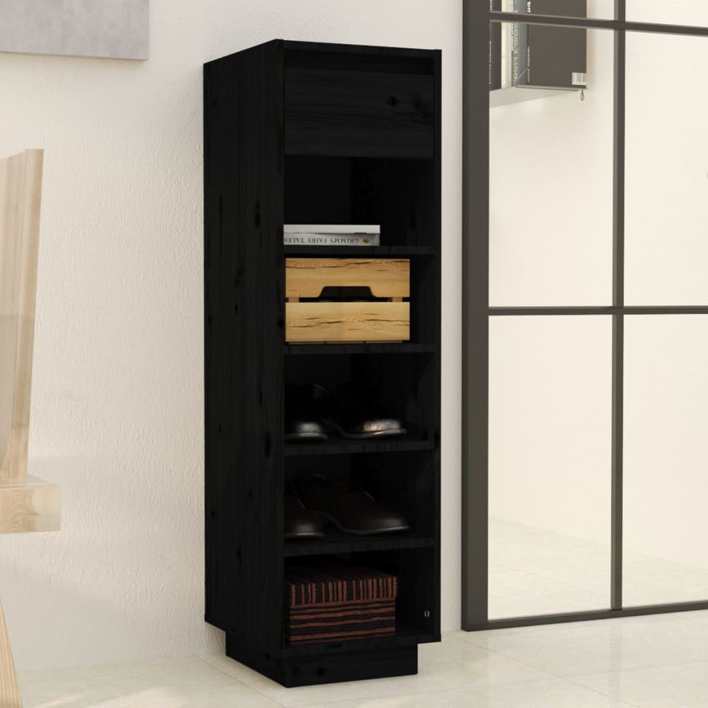 Scarpiera Nera 30x34x105 cm in Legno Massello di Pino - homemem39