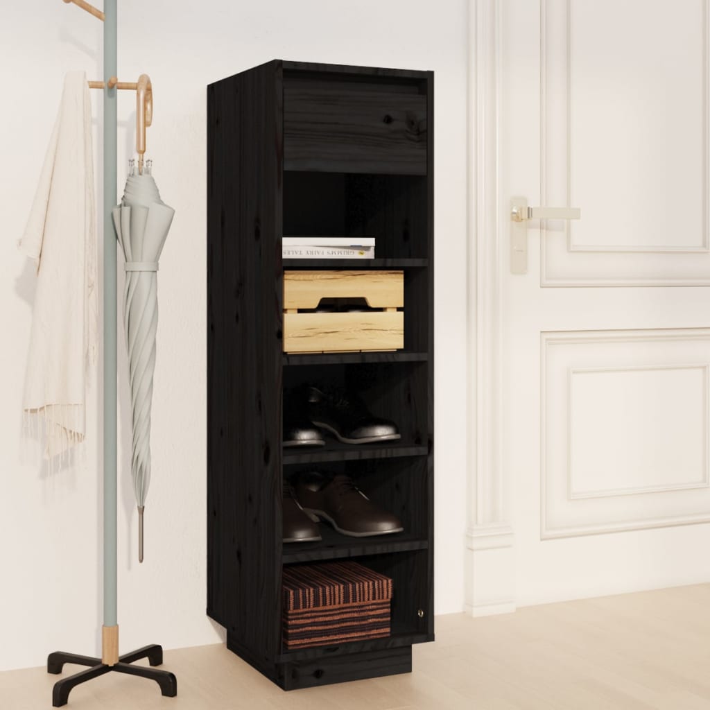 Scarpiera Nera 30x34x105 cm in Legno Massello di Pino - homemem39