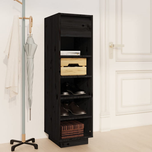 Scarpiera Nera 30x34x105 cm in Legno Massello di Pino - homemem39