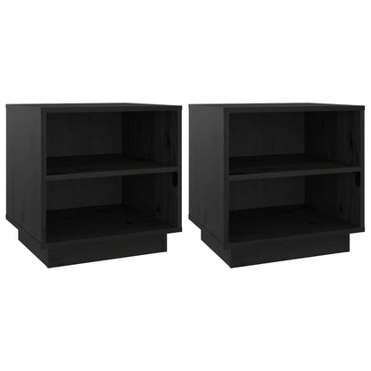 Comodini Neri 2 pz 40x34x40 cm in Legno Massello di Pino - homemem39