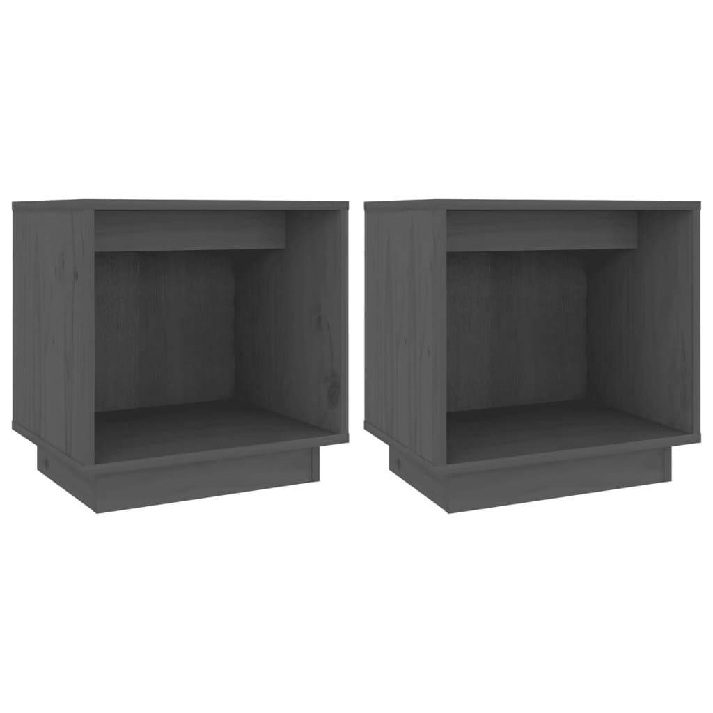 Comodini 2 pz Grigi 40x30x40 cm in Legno Massello di Pino - homemem39
