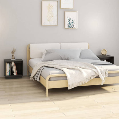 Comodini 2 pz Grigi 40x30x40 cm in Legno Massello di Pino - homemem39