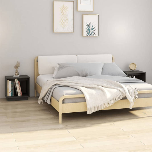 Comodini 2 pz Grigi 40x30x40 cm in Legno Massello di Pino - homemem39