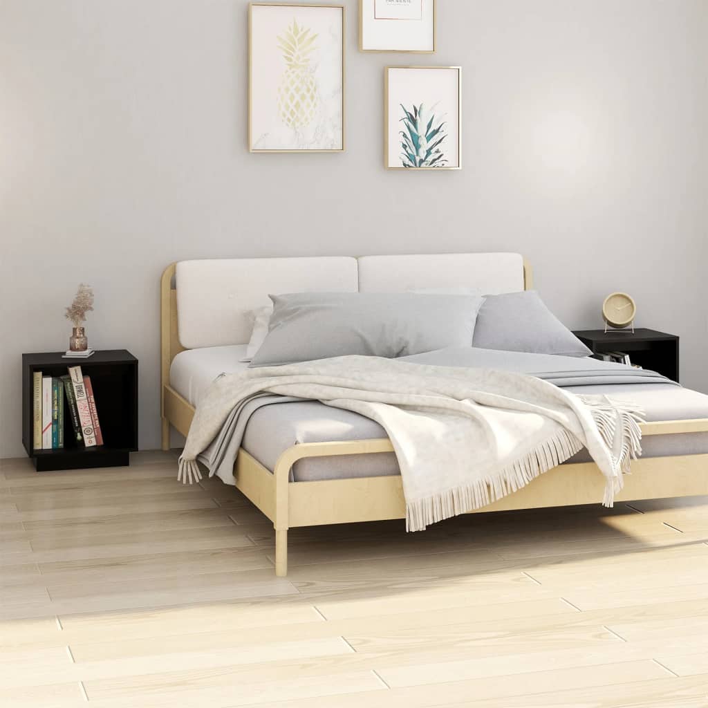 Comodini 2 pz Neri 40x30x40 cm in Legno Massello di Pino - homemem39