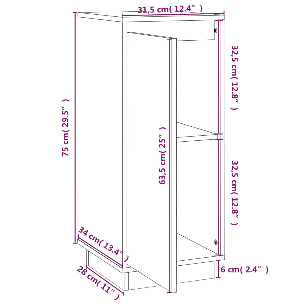 Credenza Grigia 31,5x34x75 cm in Legno Massello di Pino - homemem39