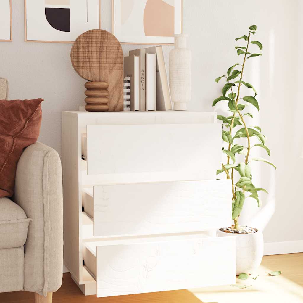 Credenza Bianca 60x34x75 cm in Legno Massello di Pino - homemem39