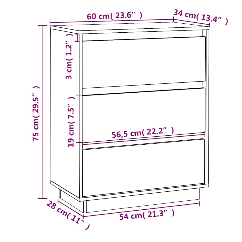 Credenza Bianca 60x34x75 cm in Legno Massello di Pino - homemem39
