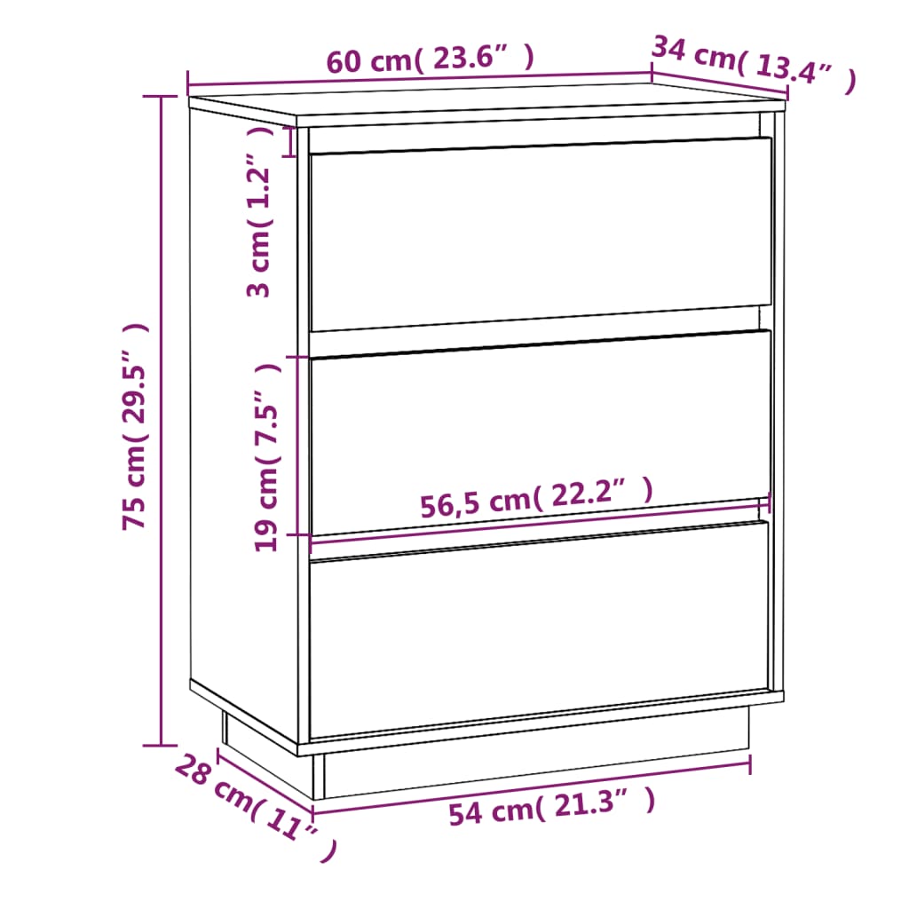 Credenza Marrone Ambra 60x34x75 cm in Legno Massello di Pino